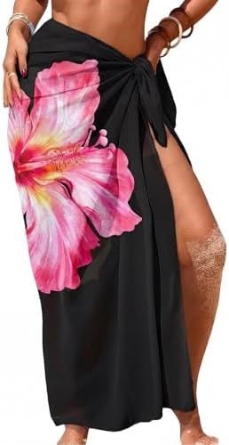 Women's Swimwear Transparent Sheer Cover-Up High-Slit One-Size Swim Dress Summer Floral Print Chiffon - Outdoors & Sports Tinker Time