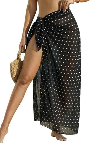 Women's Swimwear Transparent Sheer Cover-Up High-Slit One-Size Swim Dress Summer Floral Print Chiffon - Outdoors & Sports Tinker Time
