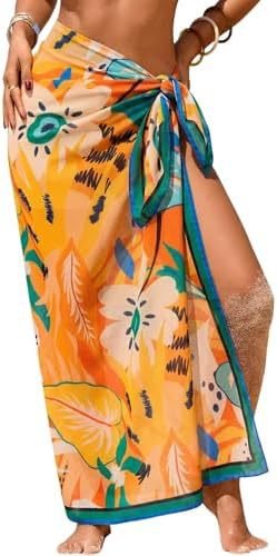 Women's Swimwear Transparent Sheer Cover-Up High-Slit One-Size Swim Dress Summer Floral Print Chiffon - Outdoors & Sports Tinker Time