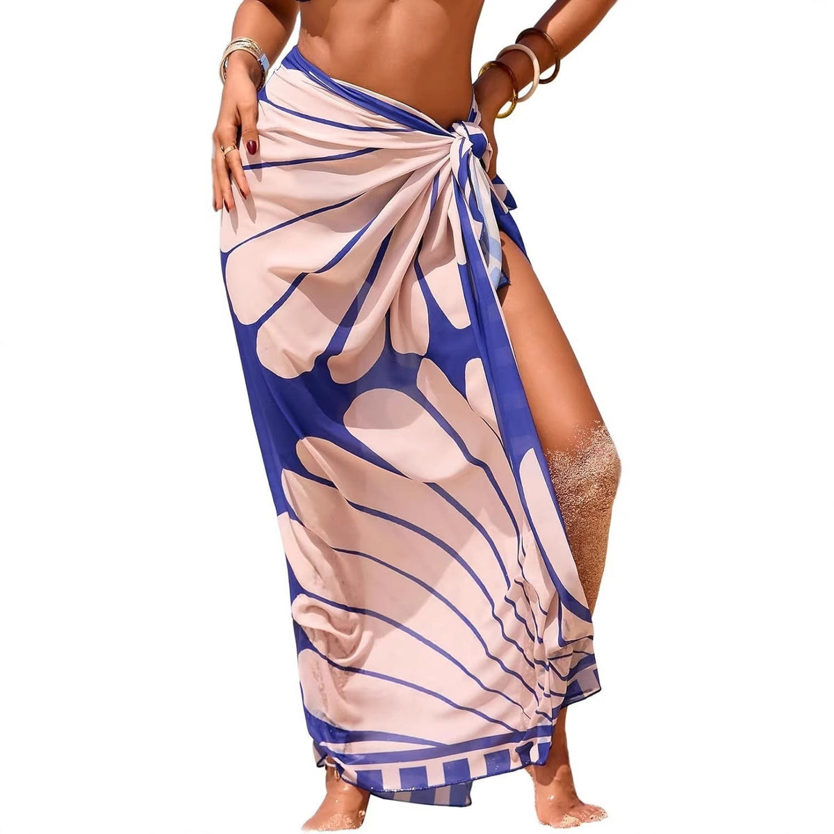 Women's Swimwear Transparent Sheer Cover-Up High-Slit One-Size Swim Dress Summer Floral Print Chiffon - Outdoors & Sports Tinker Time