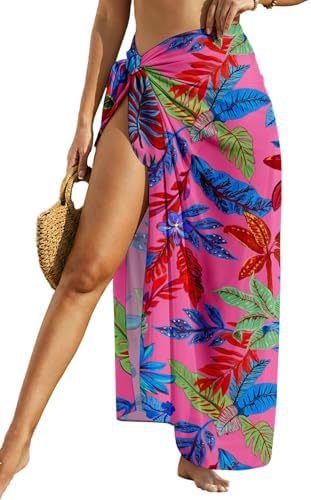 Women's Swimwear Transparent Sheer Cover-Up High-Slit One-Size Swim Dress Summer Floral Print Chiffon - Outdoors & Sports Tinker Time