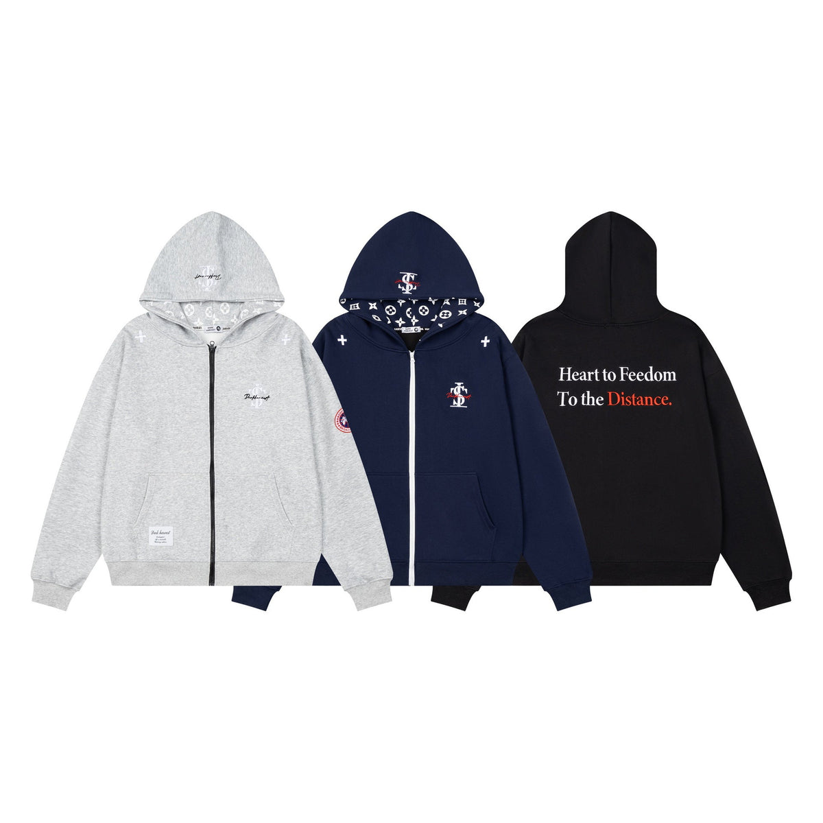 Zip-Up Hooded Sweatshirt Jacket Unisex Color-Block Embroidery Loose Casual Outerwear - Outdoors & Sports Tinker Time