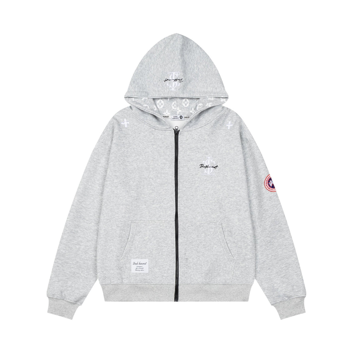 Zip-Up Hooded Sweatshirt Jacket Unisex Color-Block Embroidery Loose Casual Outerwear - Outdoors & Sports Tinker Time